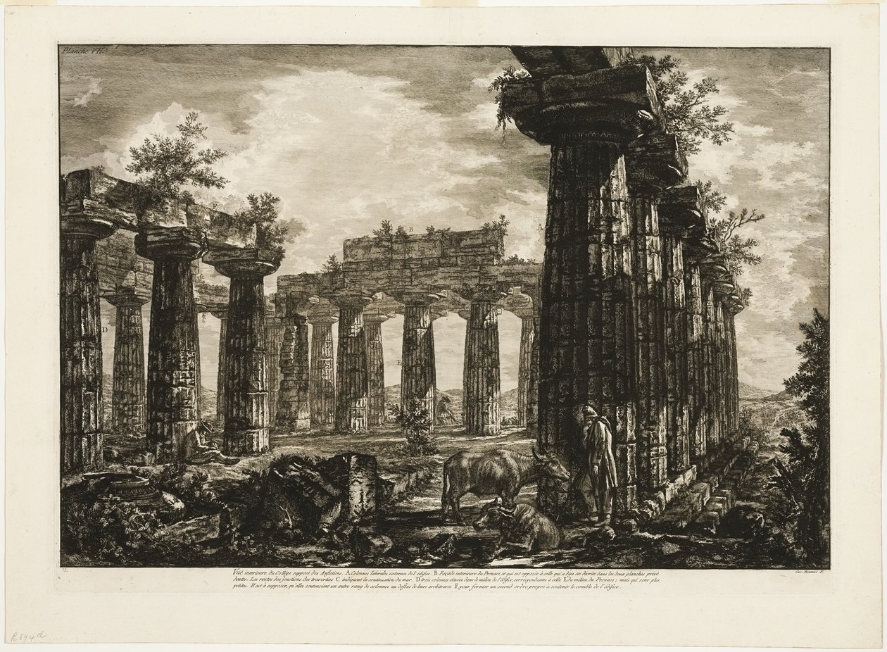 Interiörvy av det så kallade College des Anfictions, från Different views of Paestum av Giovanni Battista Piranesi
