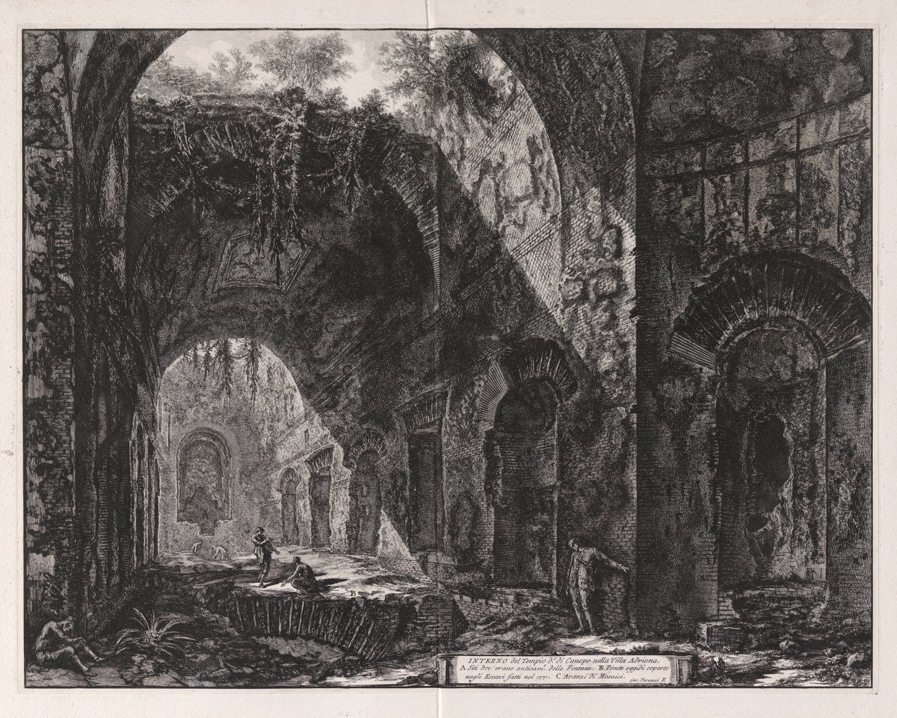 Inre av templet som sägs vara av Canopus vid Hadrianus av Giovanni Battista Piranesi