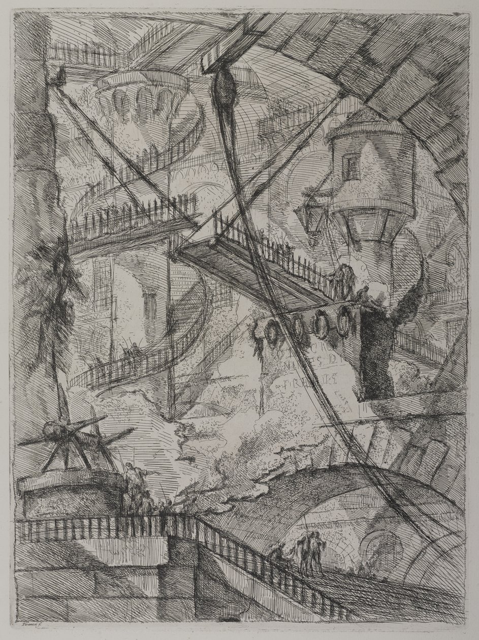 Invenzioni Capric di Carceri; Hind 7, First State of Three, ca. 1749 (etsning på lagt papper) av Giovanni Battista Piranesi