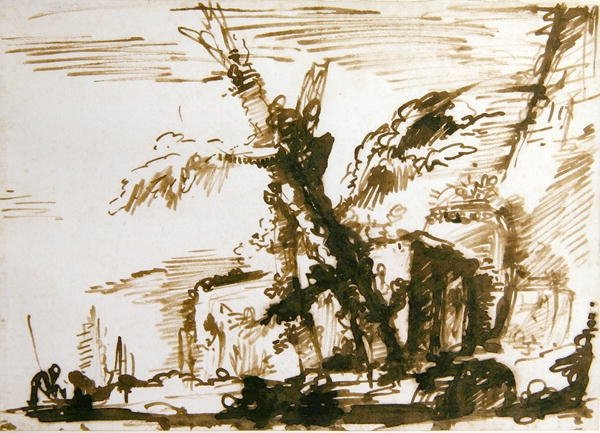Italienskt landskap (penna och bläck på papper) av Giovanni Battista Piranesi