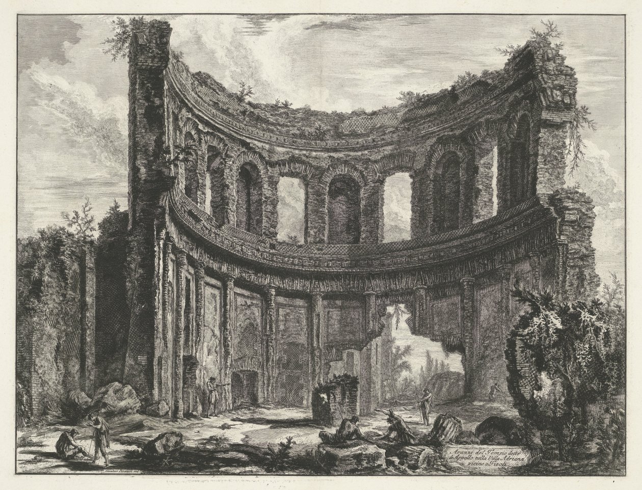 Kleine paleis i Hadrianus villa i Tivoli Rester av templet som kallas Appollo i Hadrianus villa nära Tivoli (titel på objektet) Gezichten op Rome (serietitel) Utsikter över Rom tecknade och graverade av Giambattista Piranesi-arkitekten Ve(nez)iano (serien av Giovanni Battista Piranesi