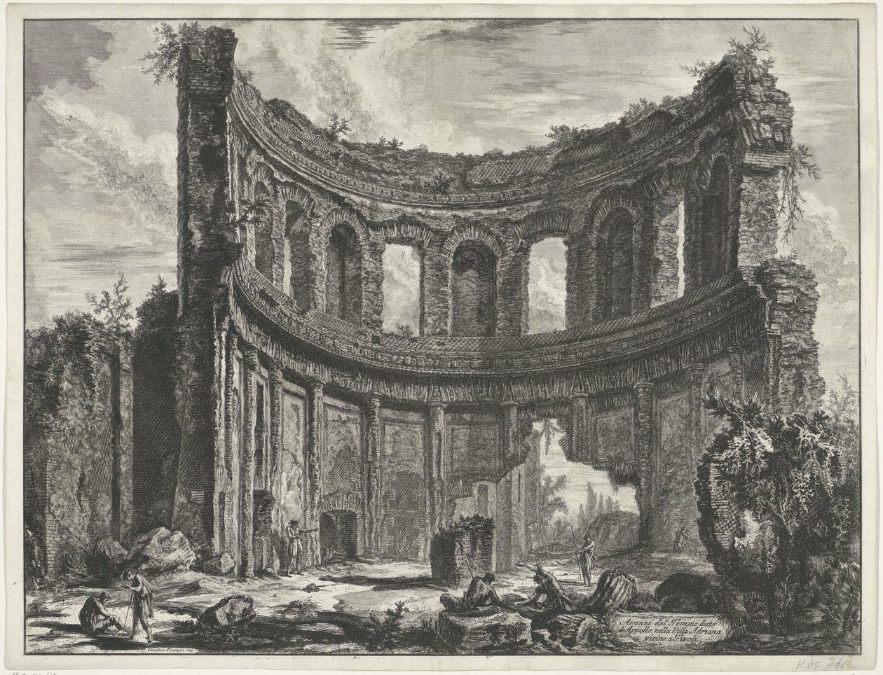 Kleine paleis i Villa Adriana t och Tivoli Rester av templet som heter Appollo i Hadrianus villa nära Tivoli (titel på objektet) Gezichten op Rome (serietitel) Utsikt över Rom designad och graverad av Giambattista Piranesi-arkitekten Ve (nez) iano (serien av Giovanni Battista Piranesi