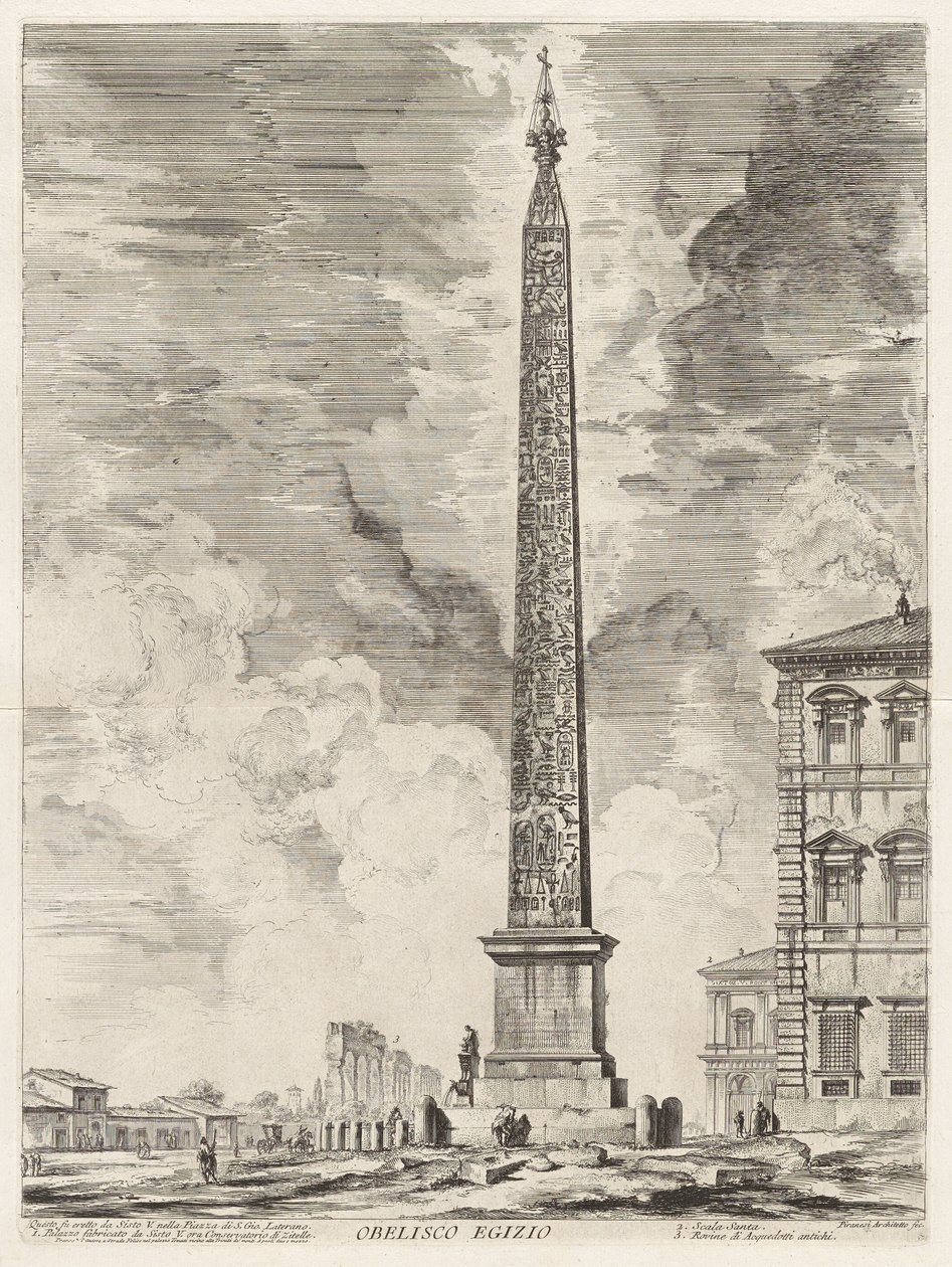 Egyptisk obelisk. Denna restes av påven Sixtus V på Piazza di S. Gio. Laterano, ur Vedute di Roma (Vyer över Rom) av Giovanni Battista Piranesi