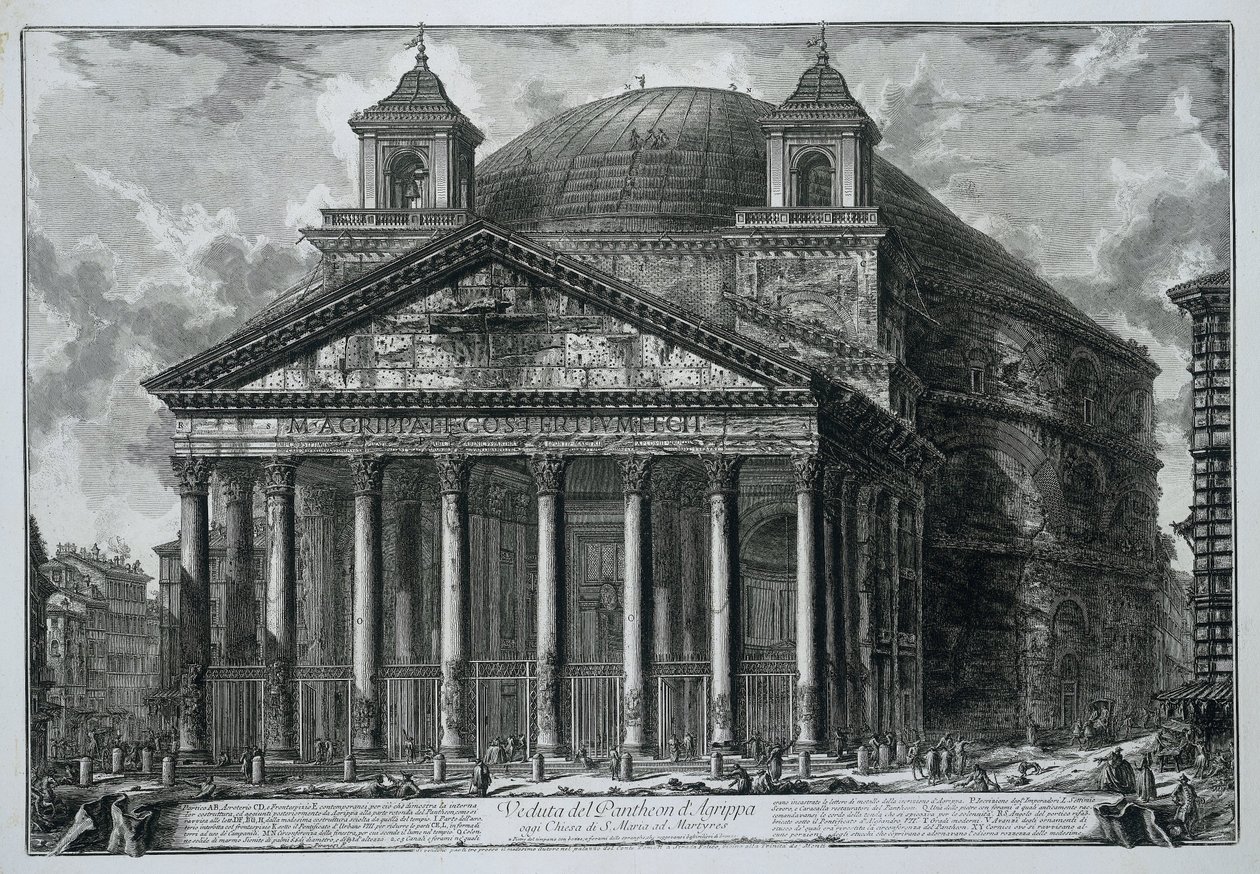 Pantheon i Rom Utsikt över Pantheon of Agrippa idag Church of S. Maria ad Martyres (titel på objektet) Gezichten op Rome (serietitel) Utsikter över Rom tecknade och graverade av Giambattista Piranesi-arkitekten Ve(nez)iano (serietitel) av Giovanni Battista Piranesi
