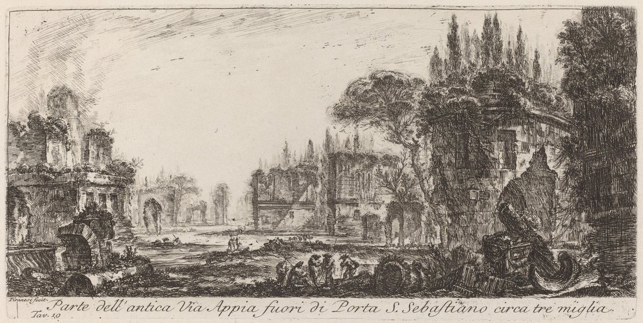 En del av den antika Via Appia utanför Porta S. Sebastiano av Giovanni Battista Piranesi