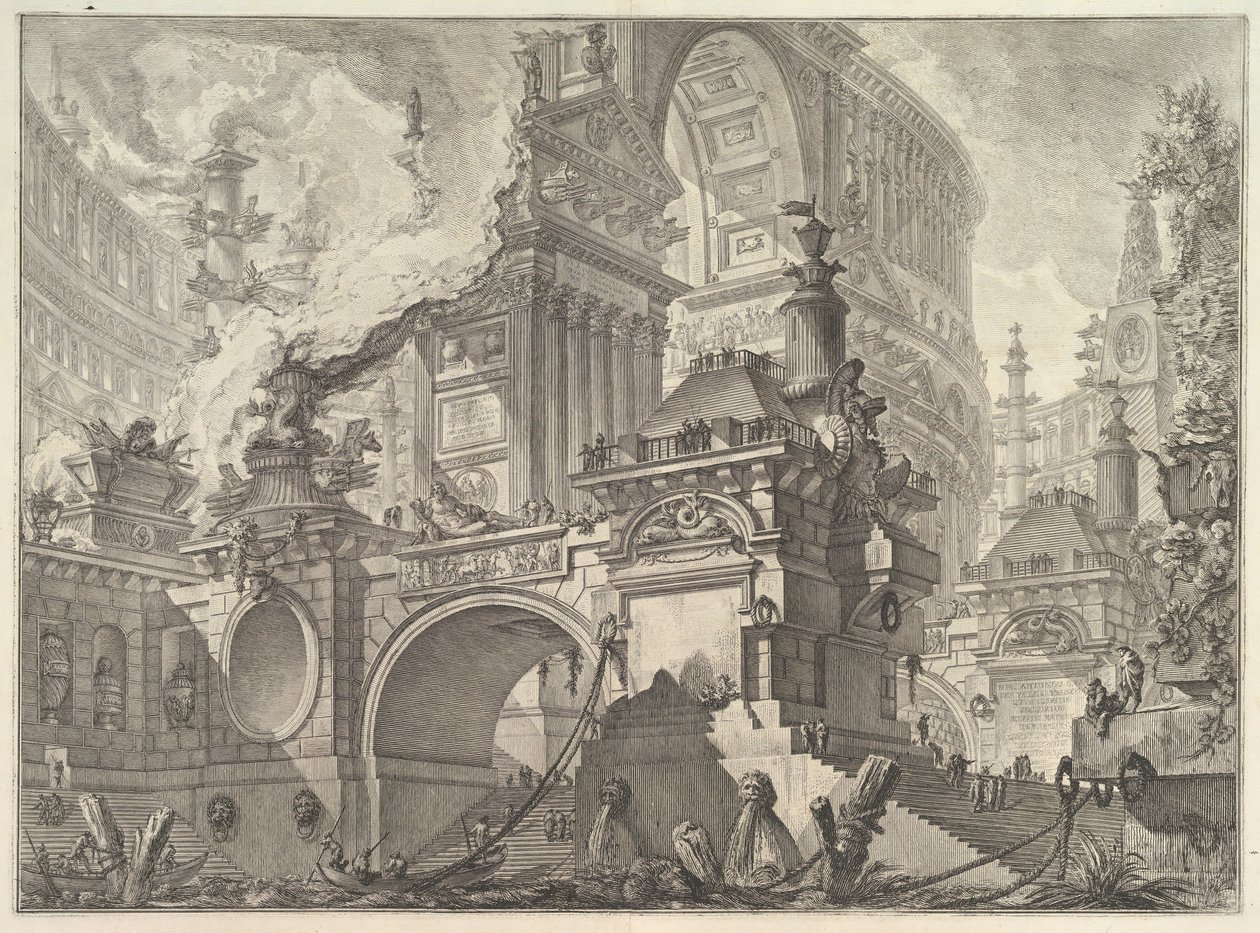 Del av en stor magnifik hamn anspelad av de gamla romarna, där interiören upptäcks ..., ca. 1749-50. av Giovanni Battista Piranesi