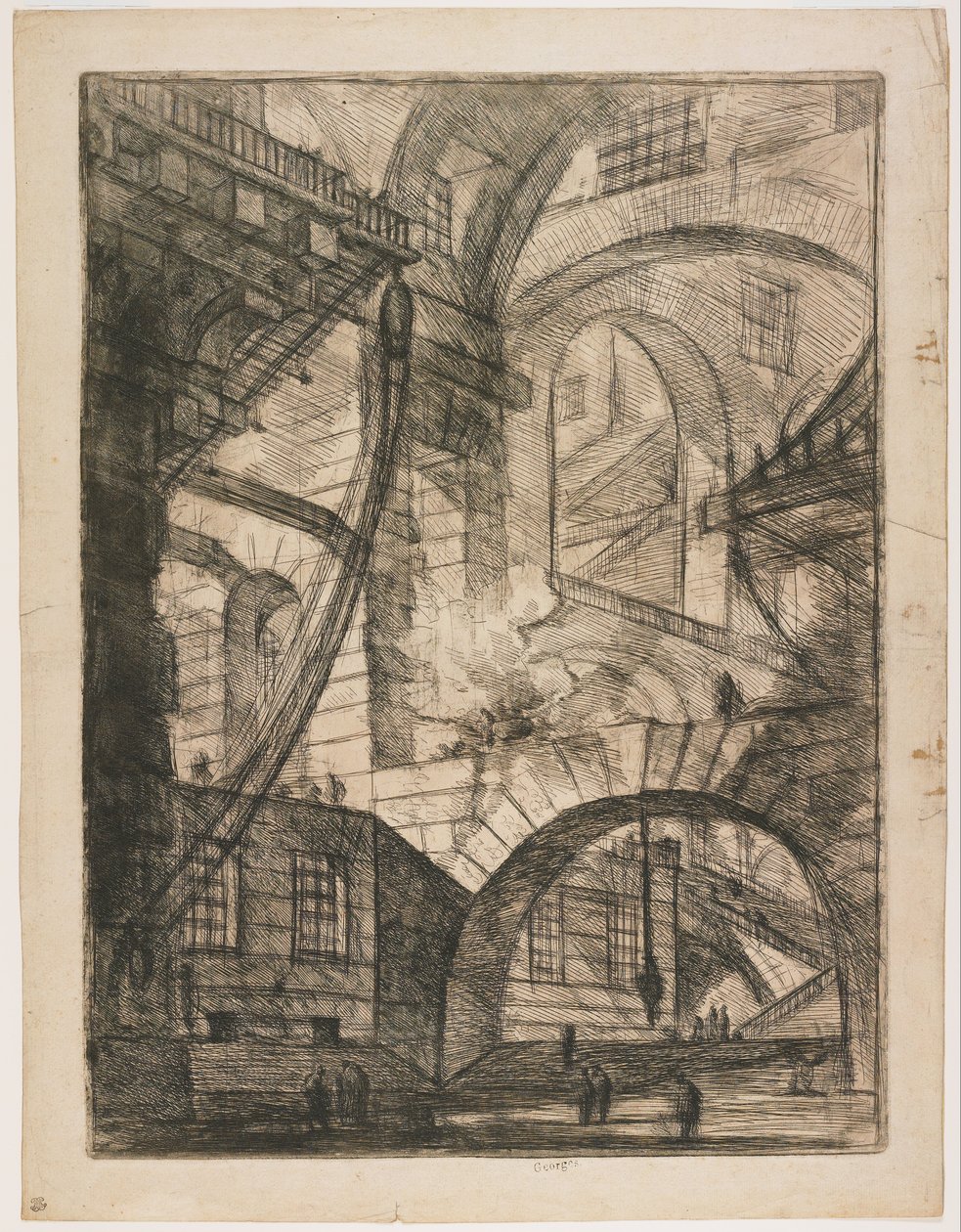 Perspective of Arches, with a Smoking Fire, tavla 6 från Carceri d