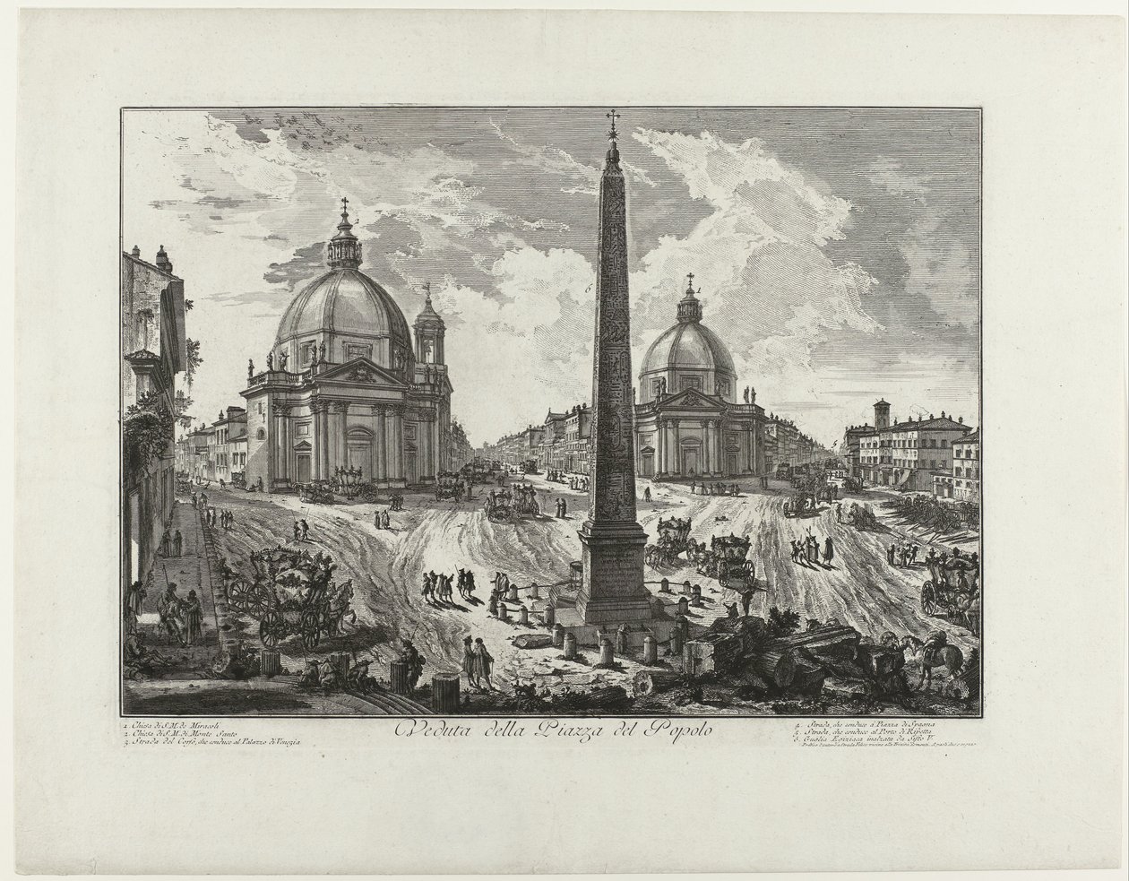 Piazza del Popolo i Rom (titel på objekt) Utsikt över Piazza del Popolo (titel på objekt) Gezichten op Rome (serietitel) Utsikter över Rom tecknade och graverade av Giambattista Piranesi-arkitekten Ve(nez)iano (serietitel) av Giovanni Battista Piranesi