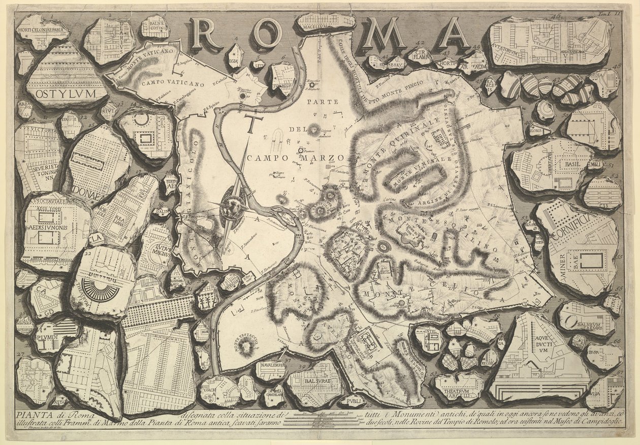 Plan över Rom..., från Le Antichità Romane Roman Antiquities, ca. 1756. av Giovanni Battista Piranesi
