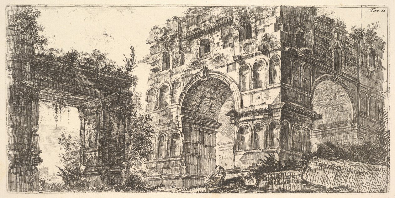 Tallrik 11: Janus tempel Tempio di Janus från serien Antichita Romana, ca. 1748. av Giovanni Battista Piranesi