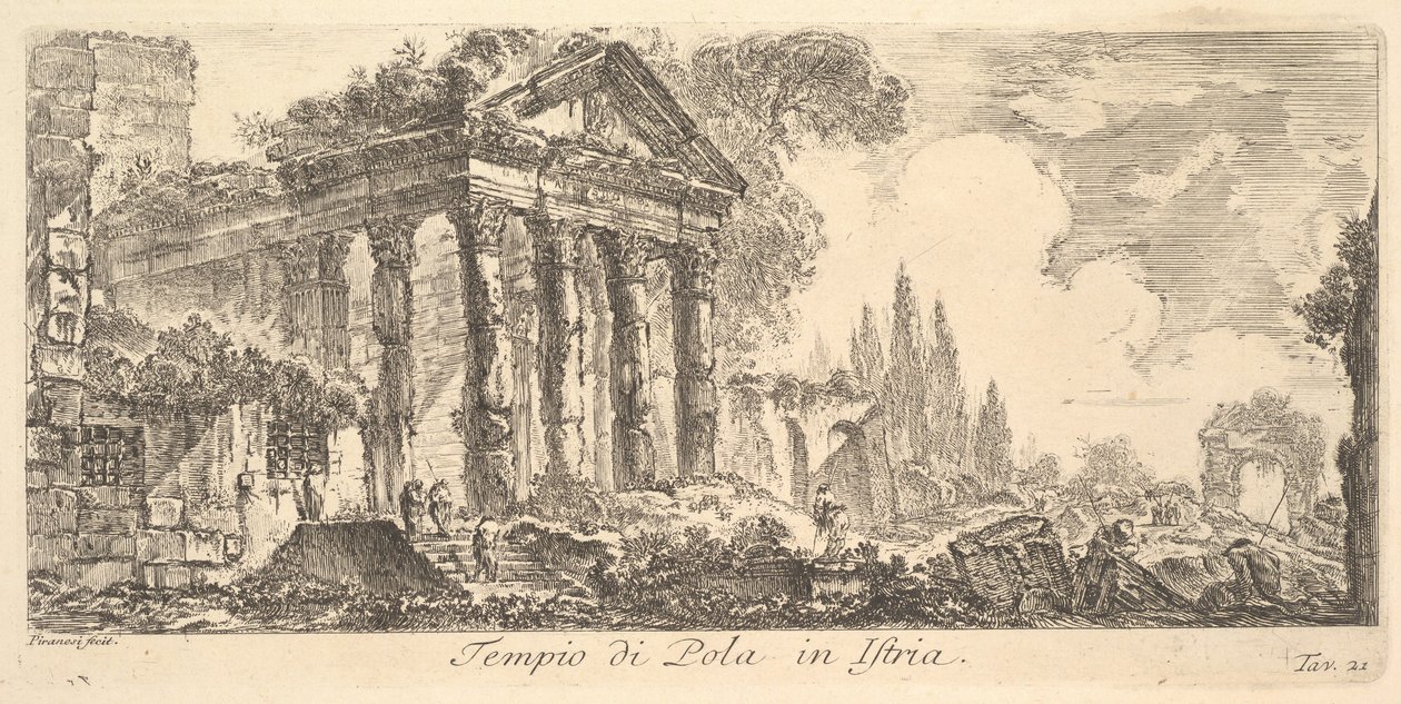 Skylt 21: Polas tempel i Istrien Pulas tempel i Istrien, ca. 1748. av Giovanni Battista Piranesi