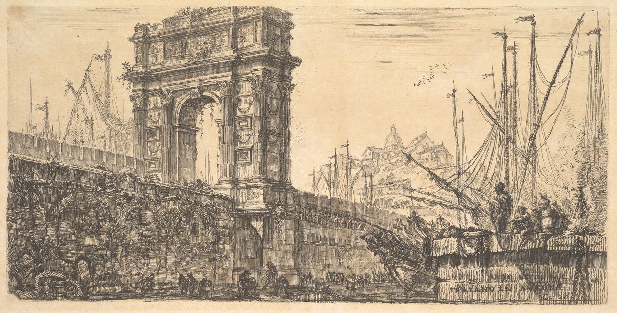 Plåt 28: Trajanus båge i Ancona Arco di Trajano i Ancona, ca. 1748. av Giovanni Battista Piranesi