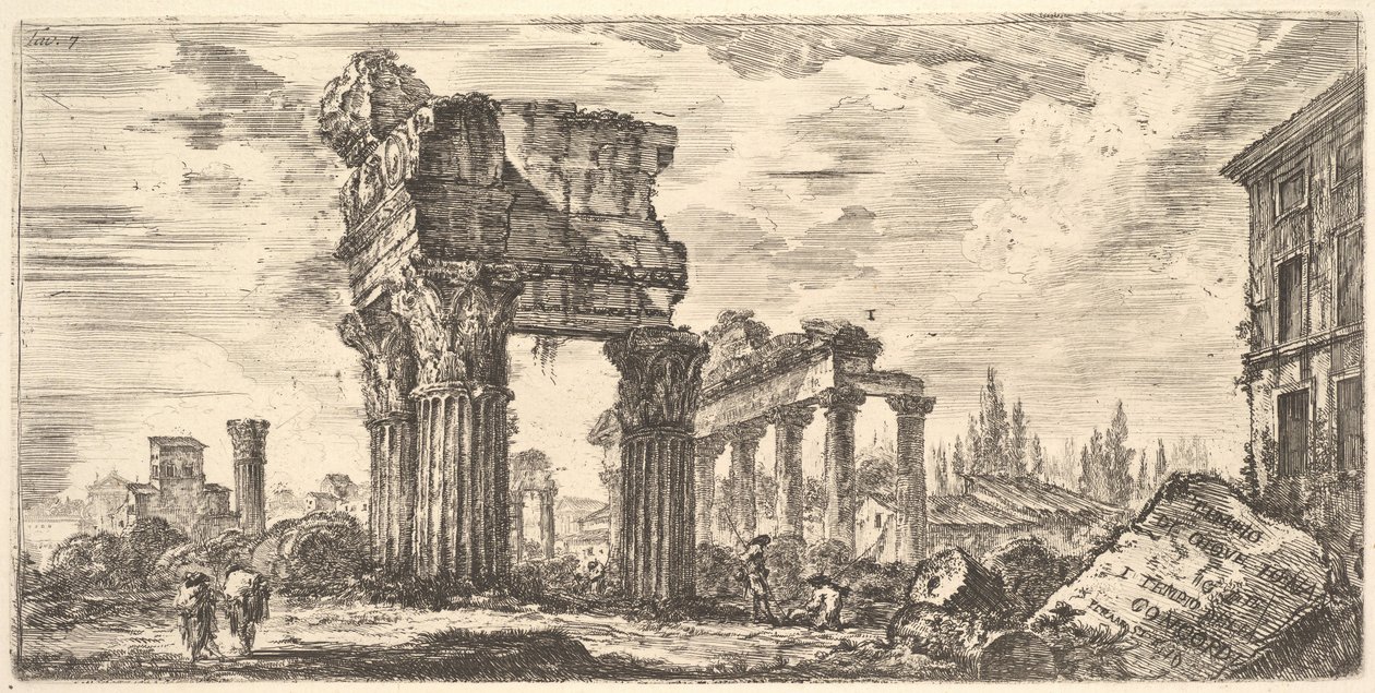 Plåt 7: Jupiters tempel Tonans Jupiter the Thunderer. 1. Konkordens tempel. Temp..., ca. 1748. av Giovanni Battista Piranesi