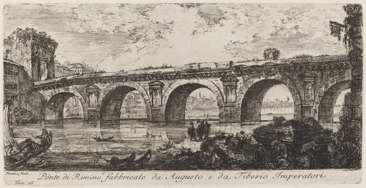 Rimino-bron byggd av Augustus och kejsar Tiberius av Giovanni Battista Piranesi