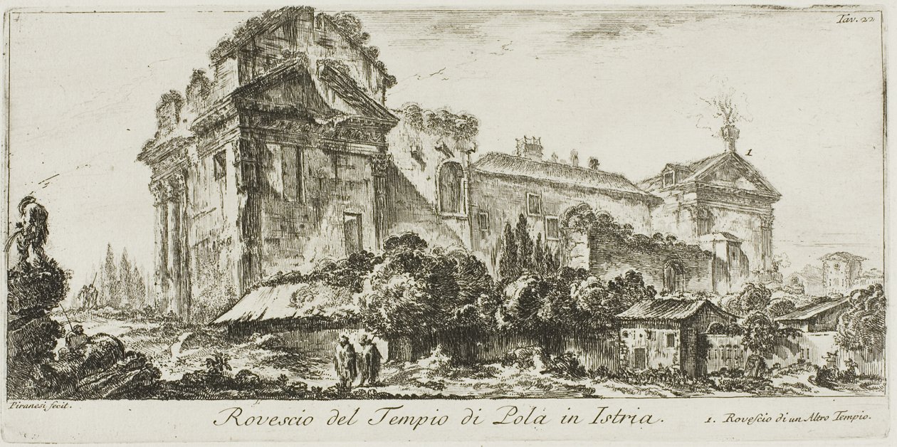 Bakifrån av Polatemplet i Istrien. 1. Vy bakifrån av ett annat tempel, skylt 22 från Some Views of Triumphal Arches and other monuments av Giovanni-Battista Piranesi