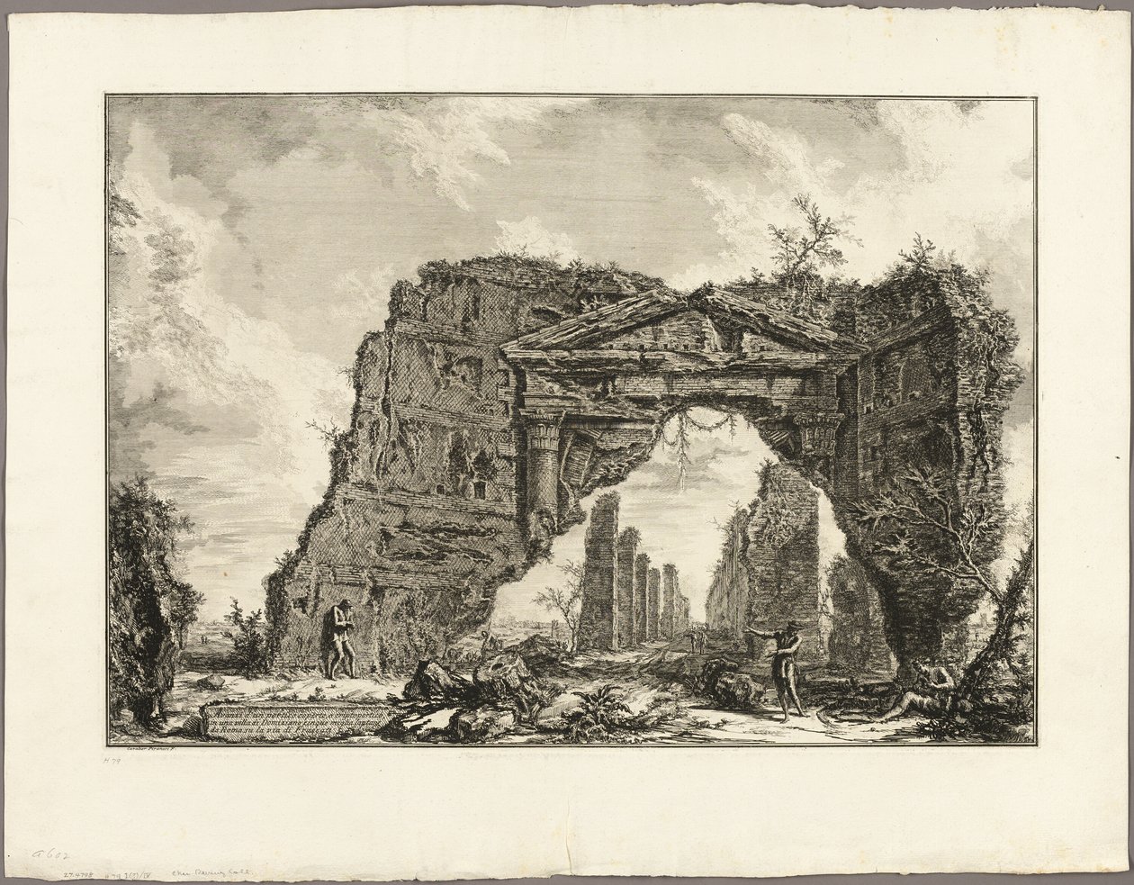 Rester av en täckt portik, eller en kryptoportik, i en villa i Domitianus, fem miles utanför Rom på Frascati-vägen, från utsikt över Rom av Giovanni Battista Piranesi