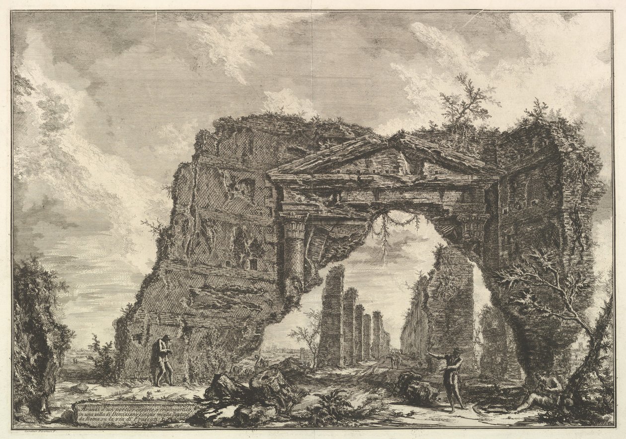 Rester av en täckt portik, eller en kryptoportiucus, i en villa i Domitianus, fem miles..., ca. 1766. av Giovanni Battista Piranesi