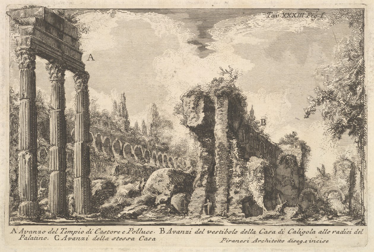 Rester av Castor och Pollux tempel. . . Avanzo del Tempio di Castore e ..., 1700-talet. av Giovanni Battista Piranesi