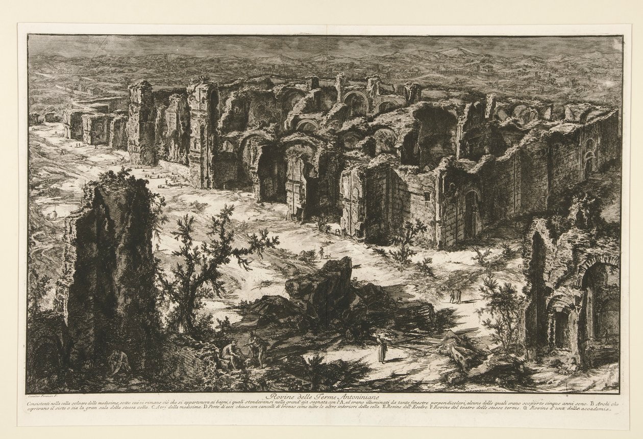 Ruinerna av Antonine Baths [Baths of Caracalla], från utsikt över Rom av Giovanni Battista Piranesi