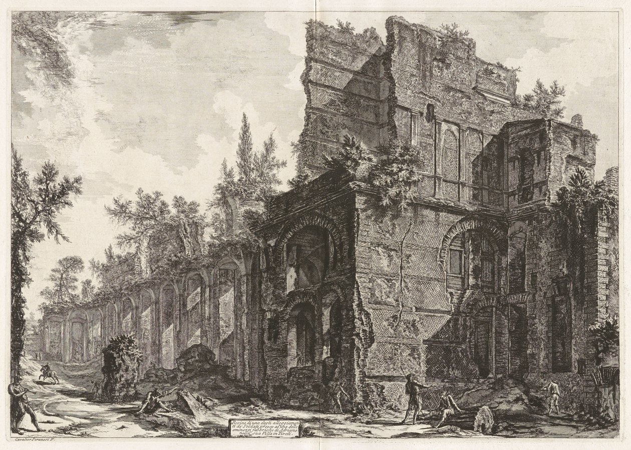 Ruiner av en av soldaternas kaserner nära en av Hadrianus framstående byggnader i hans villa i Tivoli, det så kallade Pretorio av Giovanni Battista Piranesi