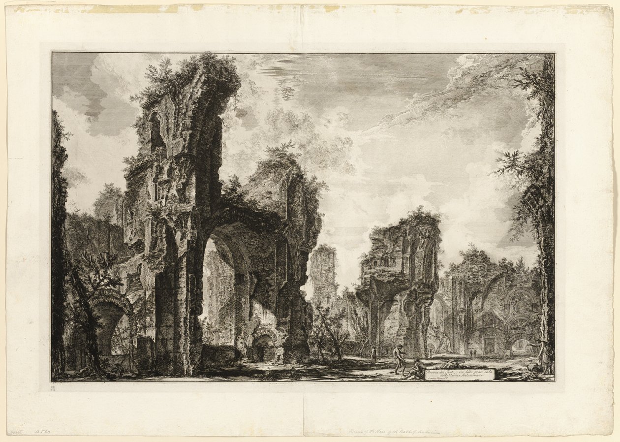 Ruinerna av Xystus [en lång öppen portik som används för atletiska övningar], centralhallen i Antonine Baths [The Baths of Caracalla], från utsikt över Rom av Giovanni Battista Piranesi