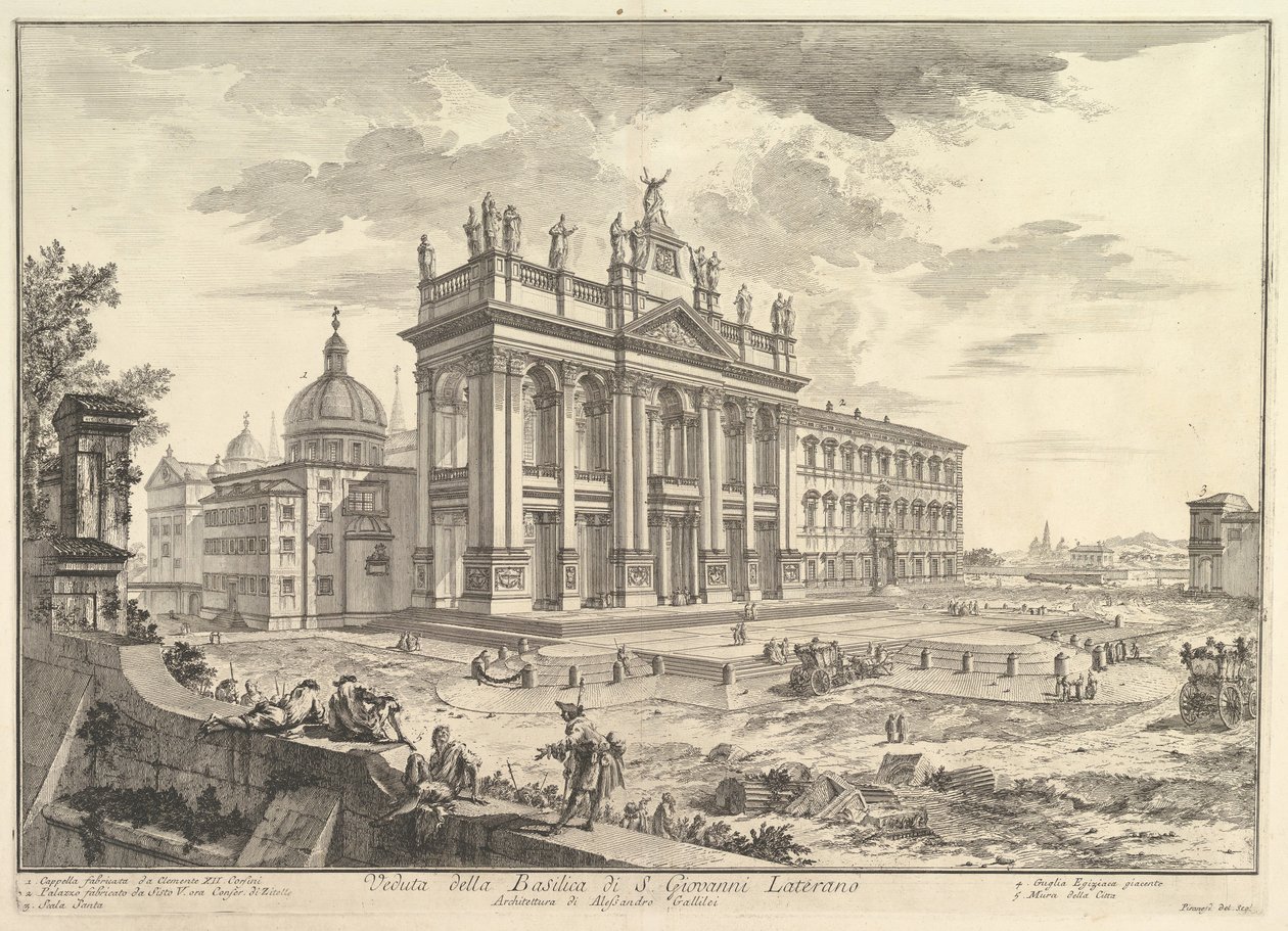 S. Giovanni in Laterano, huvudfasad, med Palace och Scala Santa till höger Veduta..., ca. 1749. av Giovanni Battista Piranesi