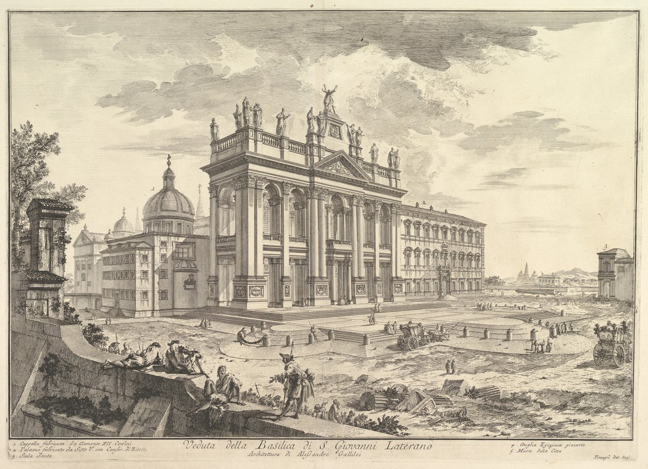 S. Giovanni in Laterano, huvudfasad, med palatset och Scala Santa till höger (Veduta della Basilica di S. Giovanni Laterano), ur "Vedute di Roma" av Giovanni Battista Piranesi