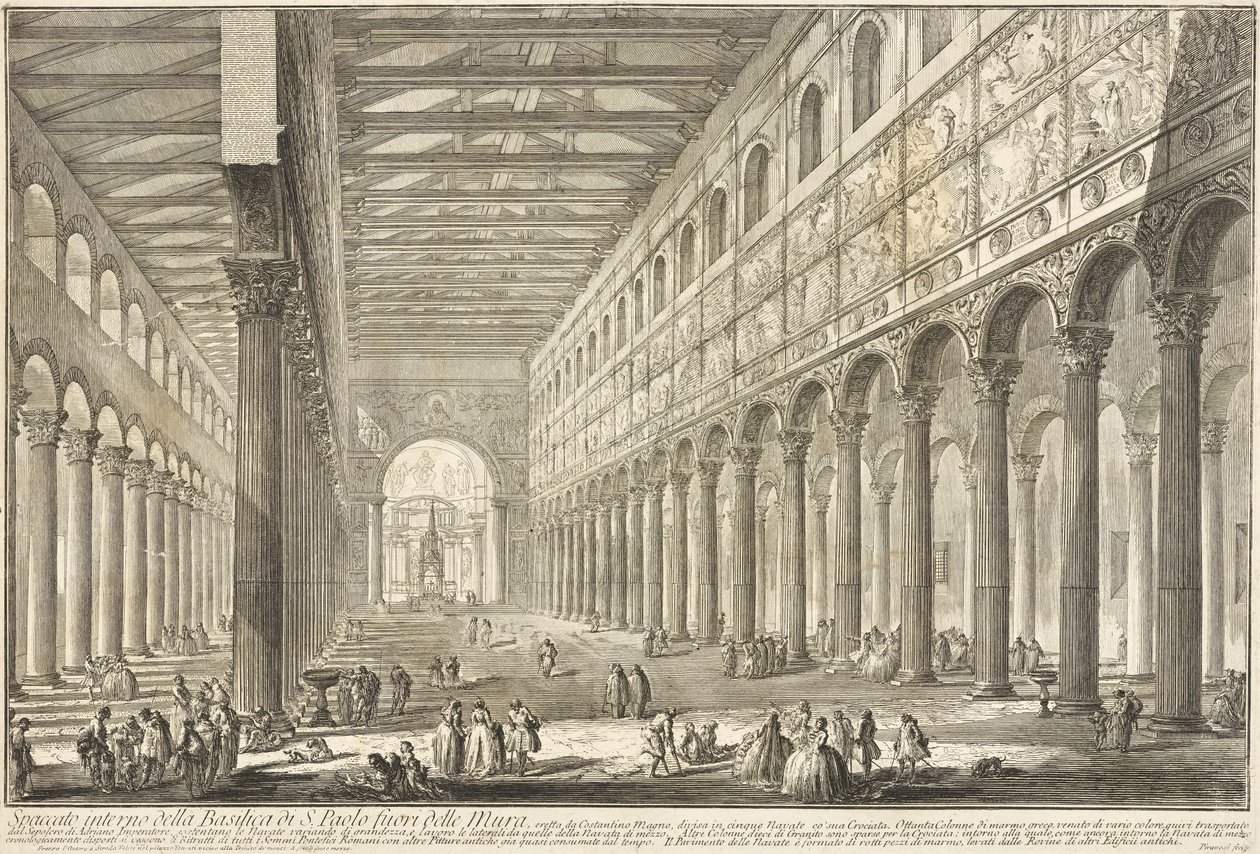 Genomskärning av interiören i basilikan Sankt Paulus utanför murarna av Giovanni Battista Piranesi