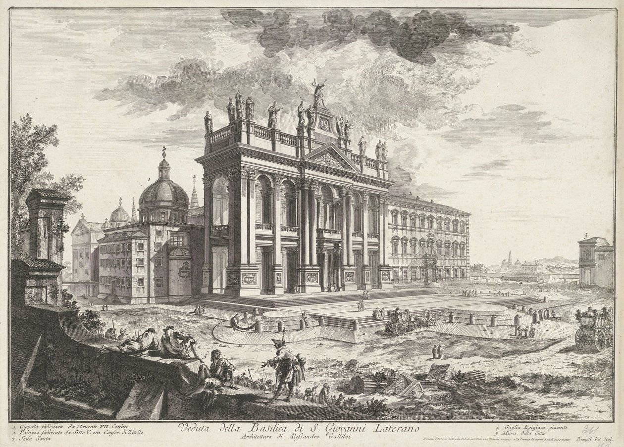 Sint-Jan van Lateranen i Rom Utsikt över basilikan S. Giovanni Laterano (titel på objekt) Gezichten op Rome (serietitel) Utsikter över Rom tecknade och graverade av Giambattista Piranesi-arkitekten Ve(nez)iano (serietitel) av Giovanni Battista Piranesi