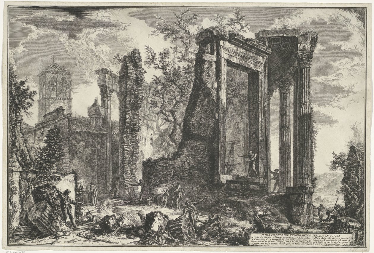 Tempel van Vesta en de Tempel van de Tiburtijnse Sibille i Tivoli En annan utsikt över Sibylltemplet i Tivoli (titel på objekt) Gezichten op Rome (serietitel) Utsikt över Rom designad och graverad av Giambattista Piranesi-arkitekten Ve (nez) iano (ser) av Giovanni Battista Piranesi
