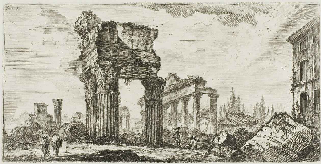 Temple of Jupiter Tonans [Jupiter the Thunderer]. 1. Temple of Concord, skylt 7 från Some Views of Triumphal Arches and other monuments av Giovanni Battista Piranesi