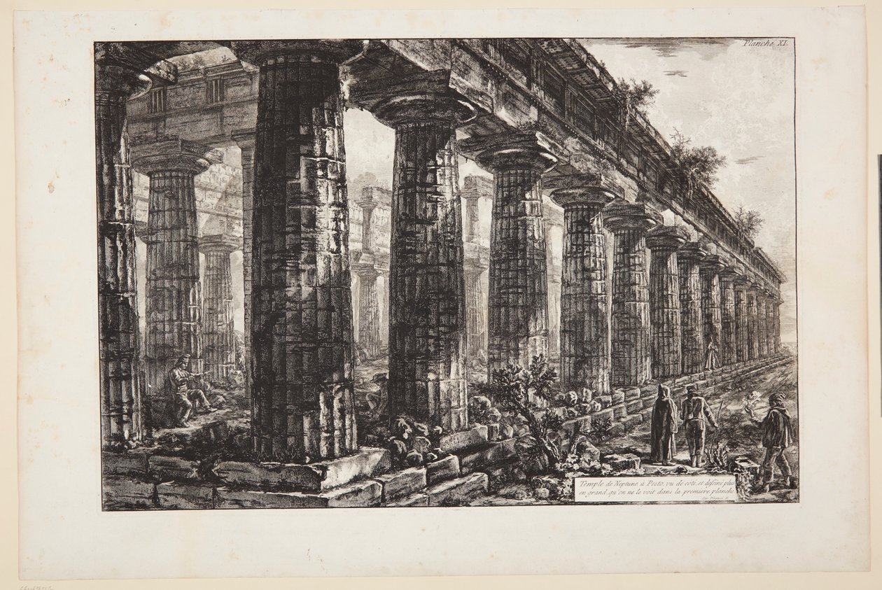 Neptunustemplet i Paestum, sett från sidan och ritat i större skala än på den första plåten av Giovanni Battista Piranesi