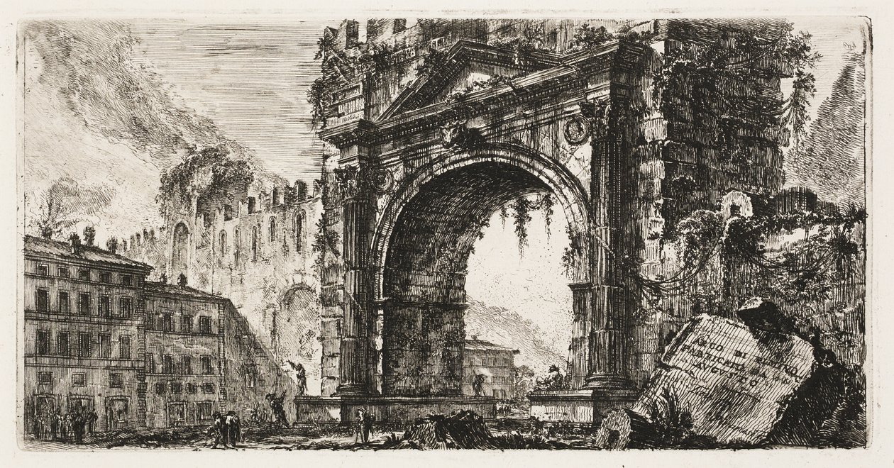 Bågen i Rimini byggd av Augustus, skylt 17 från Some Views of Triumphal Arches och andra monument av Giovanni Battista Piranesi