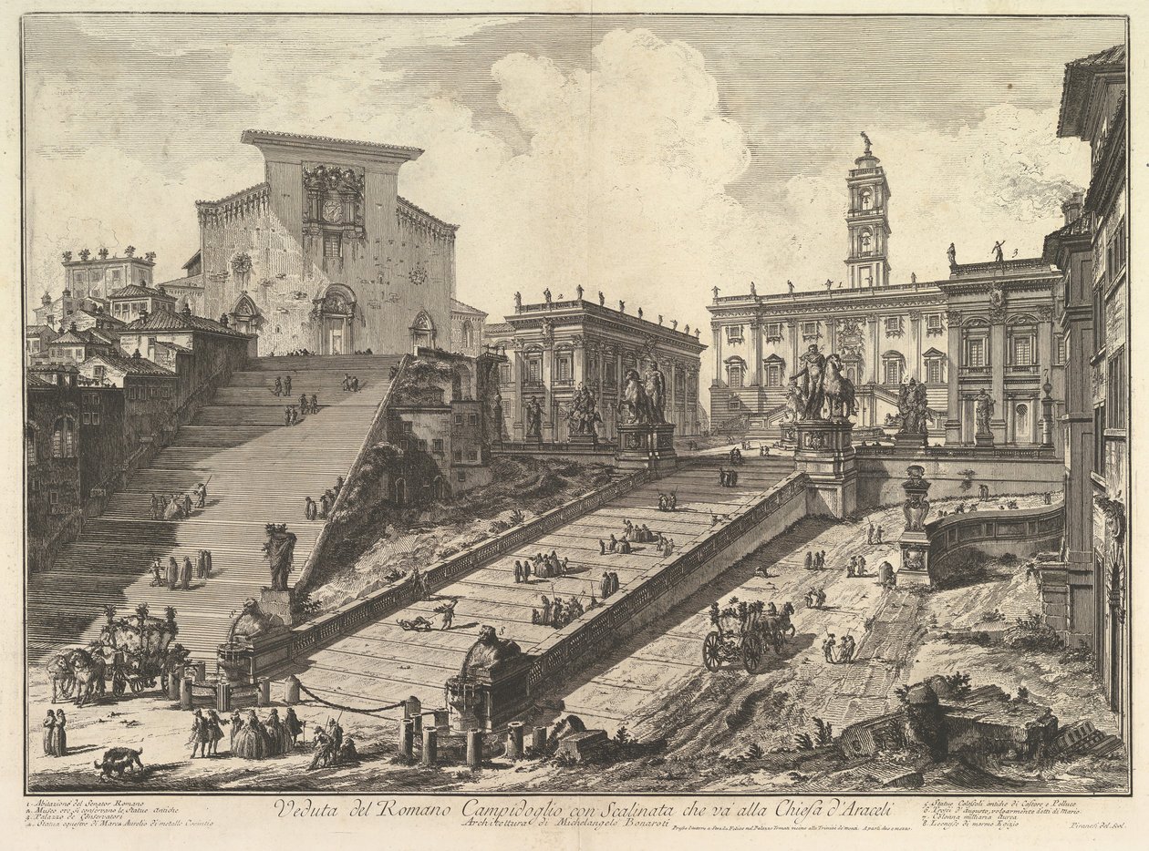 Capitolium och trappan till S. Maria i Aracoeli Utsikt över den romerska Camipidoglio med ..., ca. 1775. av Giovanni Battista Piranesi