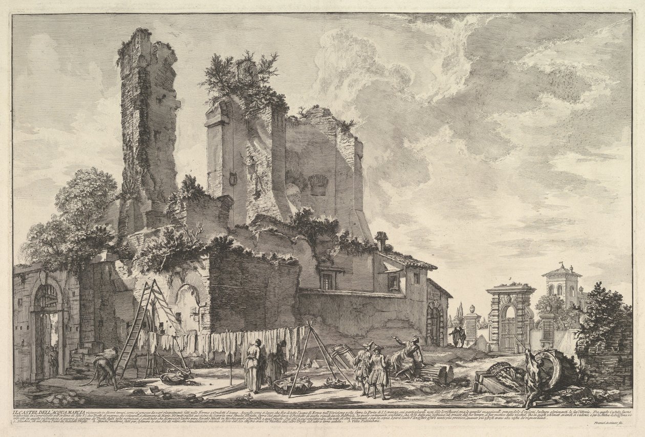 Fontana dell’Aqua Giulia (Vy över resterna av Castello dell’Aqua Giulia) av Giovanni Battista Piranesi