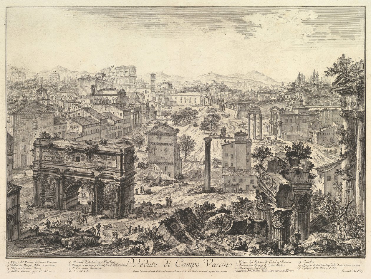 Forum Romanum, eller Campo Vaccino, från Capitolium, med Septimiusbågen i t..., ca. 1775. av Giovanni Battista Piranesi