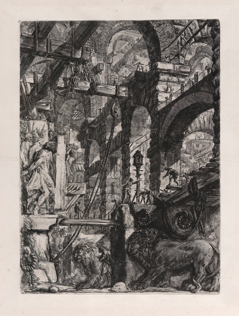 The Lion Bas-Reliefs, skylt 5 från Carceri d av Giovanni Battista Piranesi