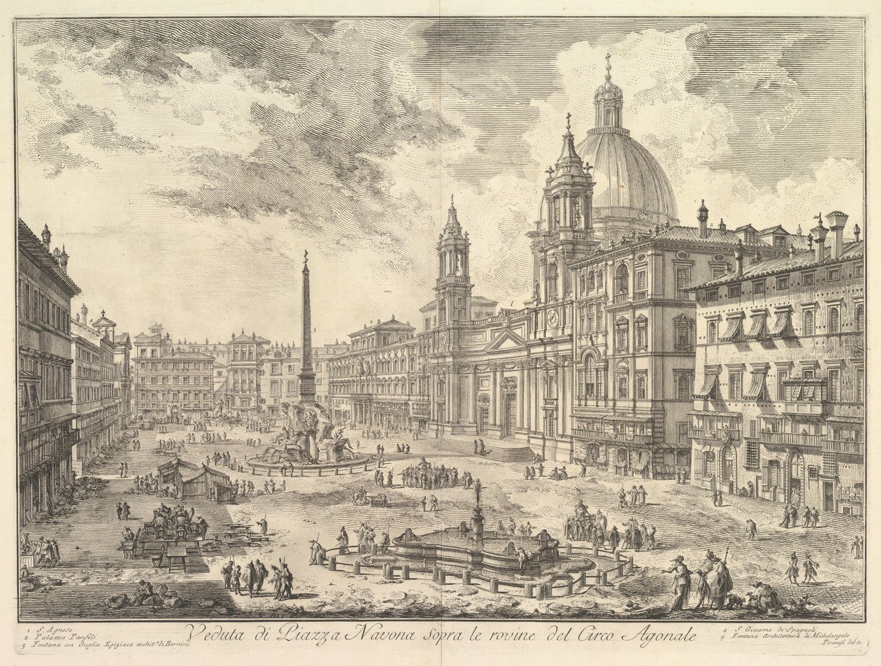 Piazza Navona i Rom, ovanför ruinerna av Domitianus cirkus, kyrkan Sant