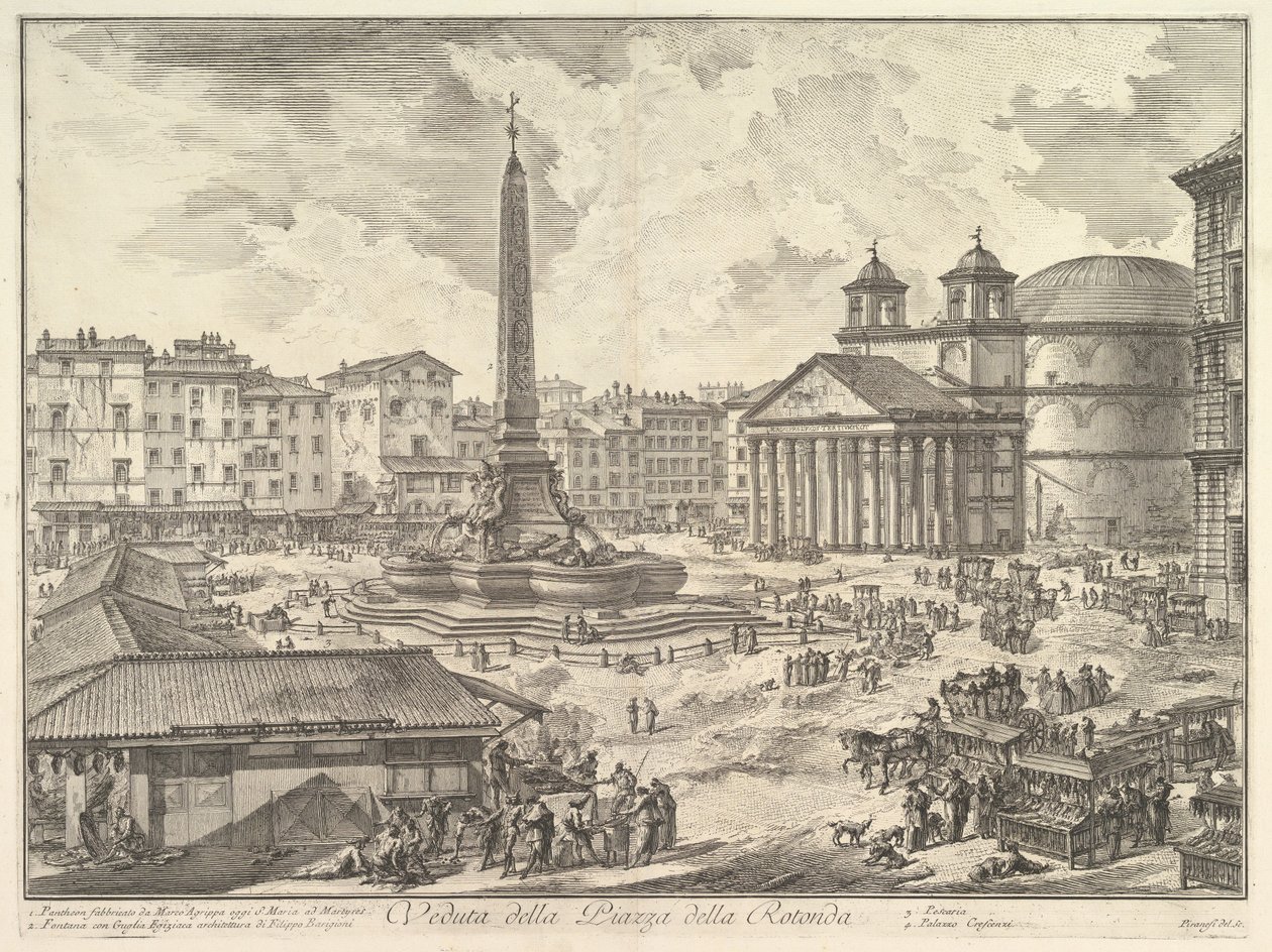 Piazza della Rotonda med Pantheon och obelisken, ur ”Vedute di Roma” av Giovanni Battista Piranesi