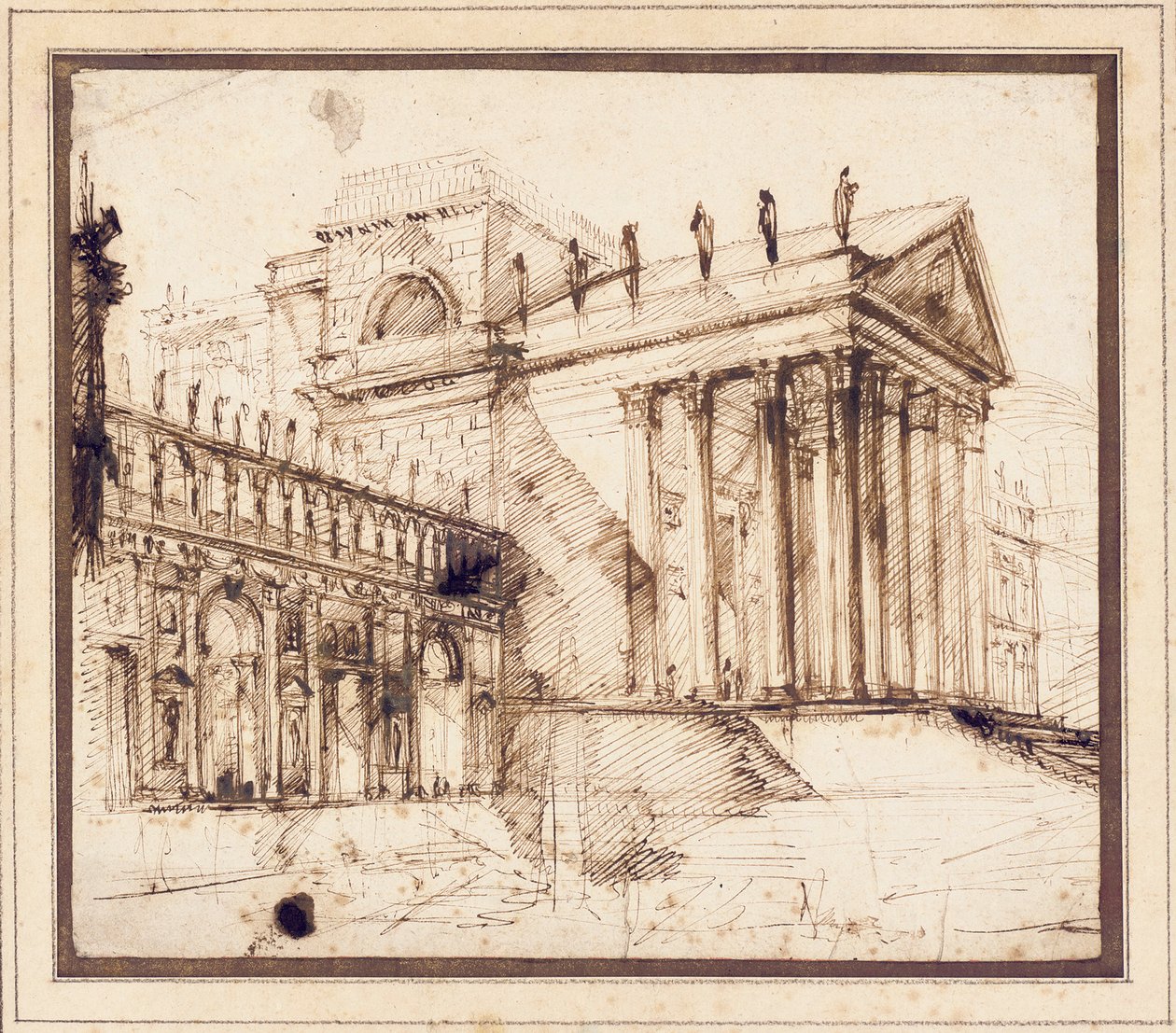Portiken och fasaden av en utarbetad nyklassisk byggnad av Giovanni Battista Piranesi