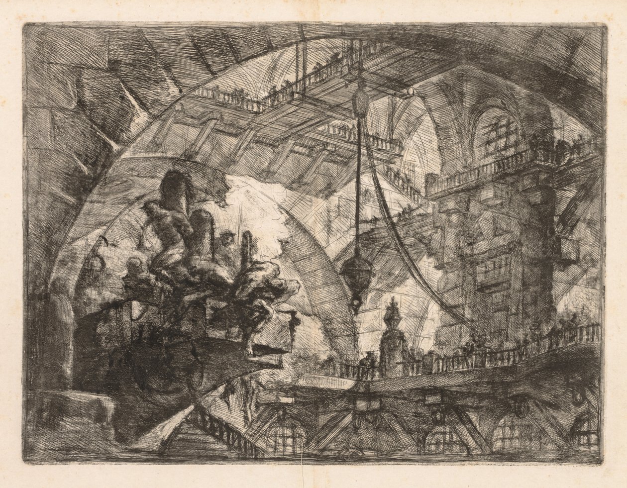 Fängelserna: Ett stort galleri med en grupp fångar av Giovanni Battista Piranesi