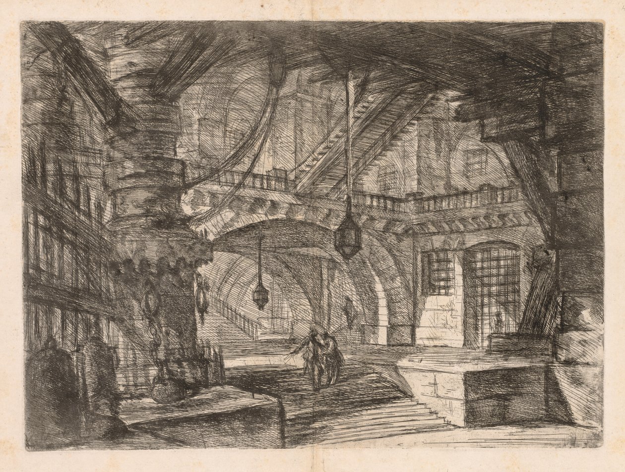 Fängelserna: En bred sal med lyktor av Giovanni Battista Piranesi