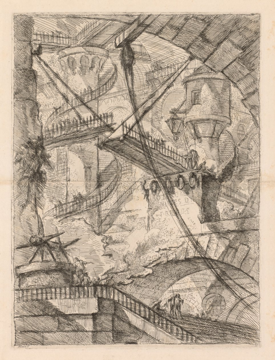 Fängelserna: En enorm interiör med en vindbro av Giovanni Battista Piranesi