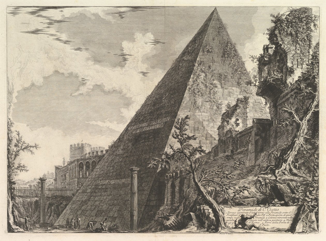 Pyramiden av Gaius Cestius, från Vedute di Roma Roman Views, ca. 1756. av Giovanni Battista Piranesi