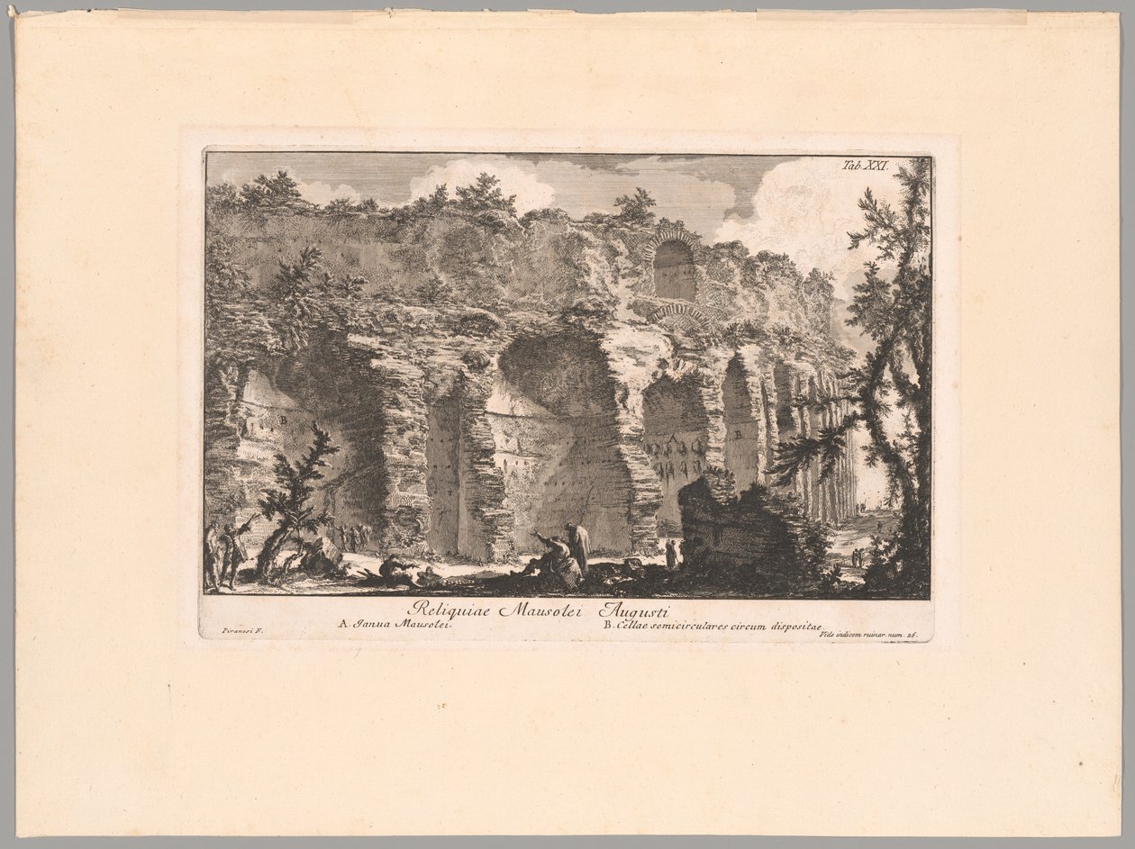 Resterna av Augustus mausoleum, plansch XXI från Det antika Roms Campus Martius av Giovanni Battista Piranesi