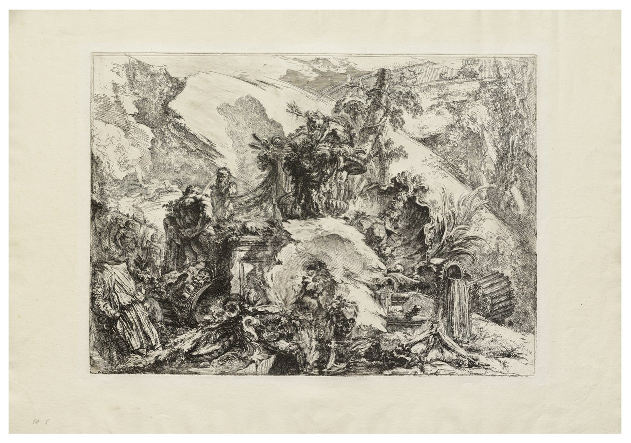 Skeletten, ca. 1748 (etsning med gravyr, torrnål och polering på krämlagt papper) av Giovanni Battista Piranesi
