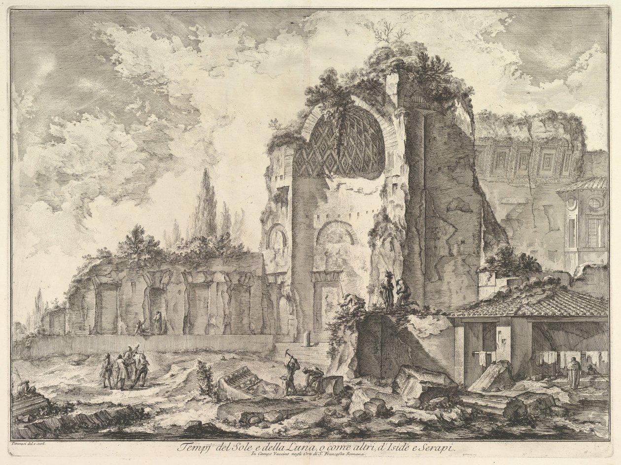 Templet för Venus och romer kallades felaktigt Temple of Sol och Luna Veduta degli..., ca. 1759. av Giovanni Battista Piranesi