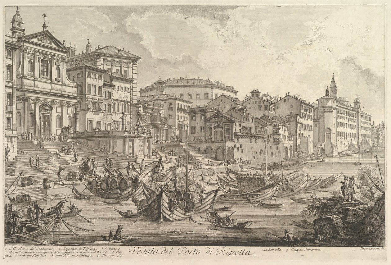 Den mindre hamnen, kallad Porto di Ripetta Utsikt över hamnen i Ripetta, ca. 1753. av Giovanni Battista Piranesi