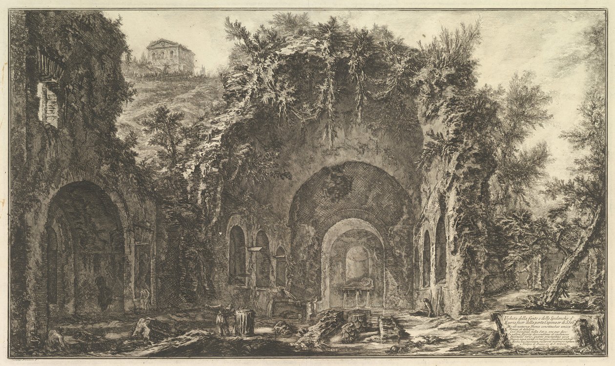 Den så kallade Grotto of Egeria Utsikt över källan och grottorna i Egeria utanför ..., ca. 1766. av Giovanni Battista Piranesi