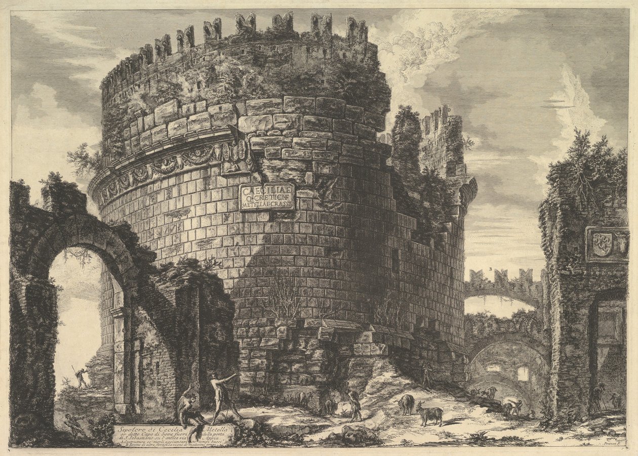Caecilia Metellas grav, från Views of Rome Roman Views, ca. 1762. av Giovanni Battista Piranesi
